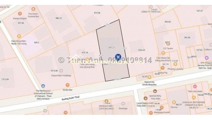 Bán Siêu Phẩm VILLA mặt tiền Xuân Thủy, Thảo Điền, Q.2. DT: 897m2, Sổ Đỏ. Giá: 405 tỷ. LH: 0909108814